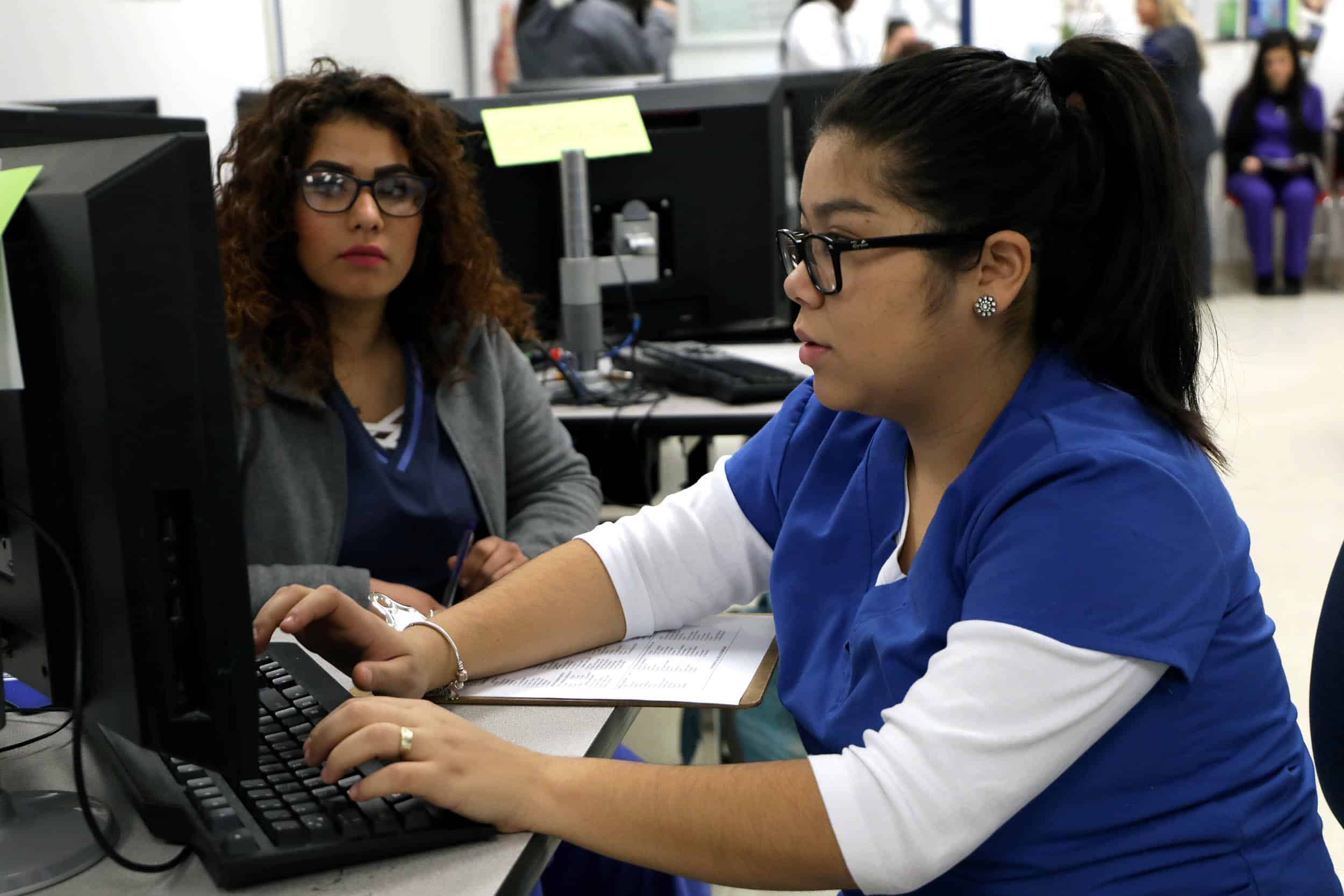 Medical student at computer
